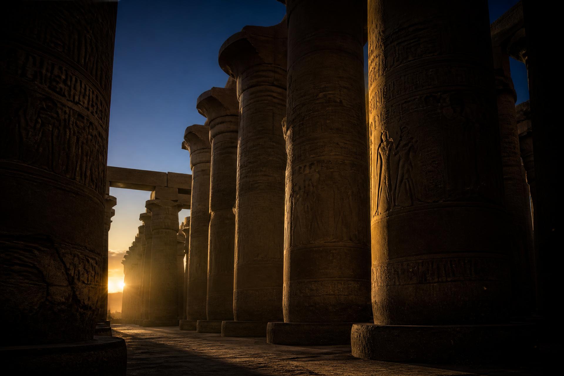 The hypostyle columns of Ipet-Isut (Karnak) at sunrise